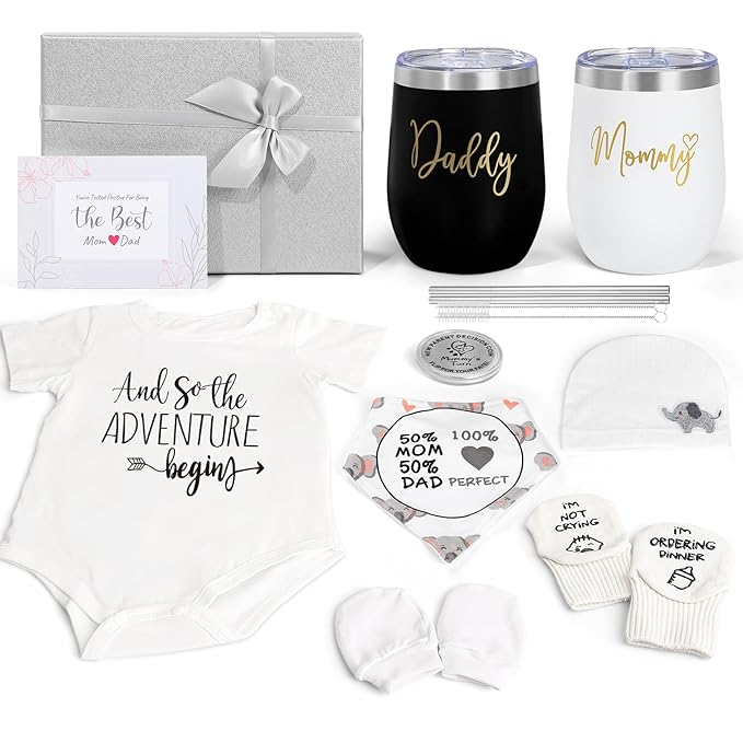 New Mom Gifts for Women, Top Pregnancy Gifts for New Parents Gender Reveal Gifts with Mom and Dad Tumbler Set for First Time Moms, Expecting Parents to Be, Gender Reveal, Baby Shower… (Grey)