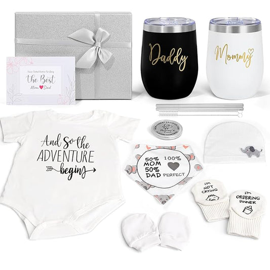 New Mom Gifts for Women, Top Pregnancy Gifts for New Parents Gender Reveal Gifts with Mom and Dad Tumbler Set for First Time Moms, Expecting Parents to Be, Gender Reveal, Baby Shower… (Grey)