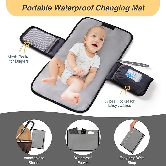 MOMUVO Diaper Bag Backpack, Quilted Baby Bag with Changing Pad and Stroller Straps and Pacifier Case, Large Travel Diaper Bags for Mom Dad, Grey