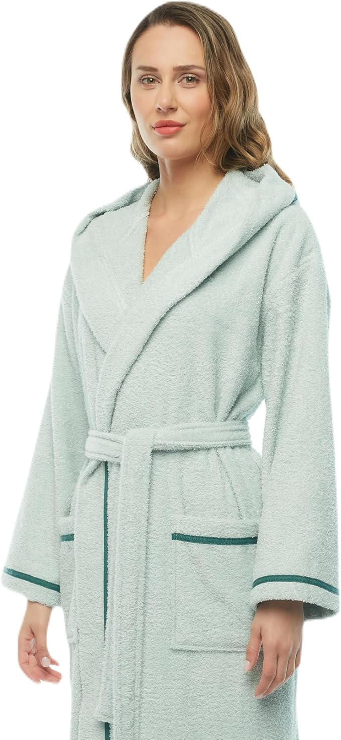 Arus Women's Hooded Classic Bathrobe Turkish Cotton Robe with Full Length Options