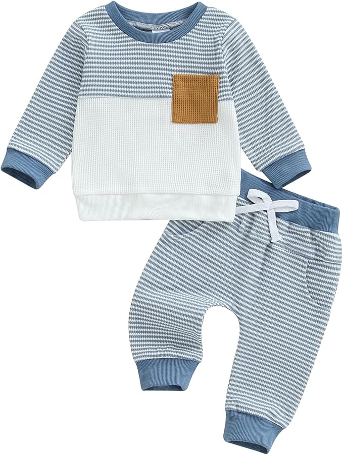 CIYCUIT Toddler Baby Boy Outfits Striped Sweatshirt Pants Clothes Set