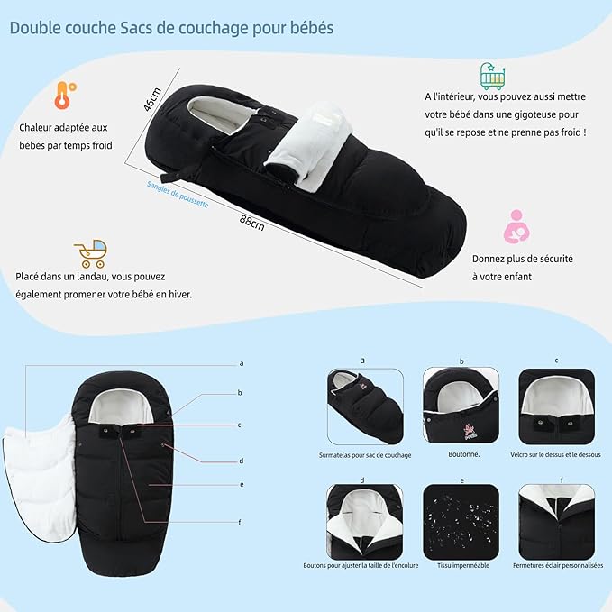 F-Y-YIYI Bunting Bag for Stroller Sleeping Bags Thickened Warm Stroller Blanket Toddler Removable Newborn Baby footmuff Winter Baby Travel Essential