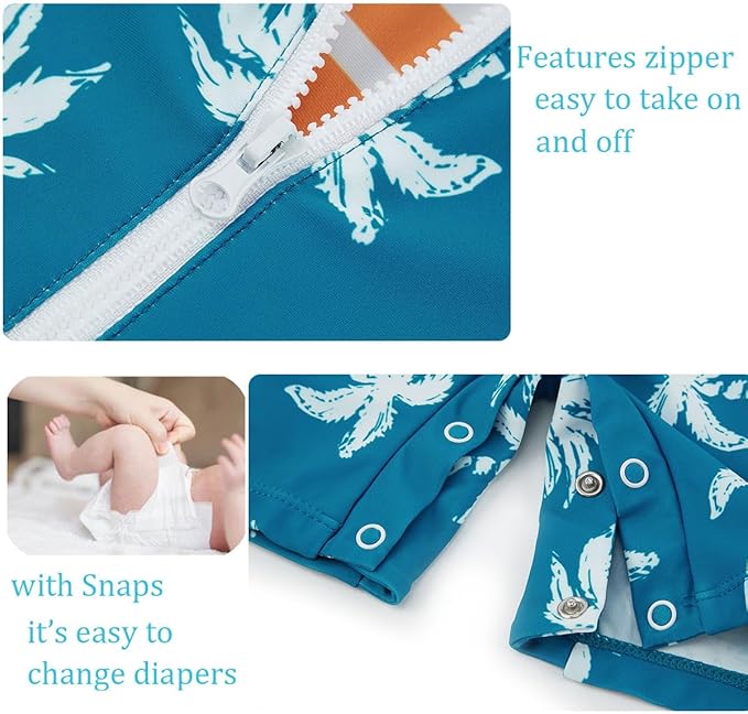 UMELOK Baby Boys UPF 50+ Sun Protection One Piece Rashguard Swimsuit with Snap Bottom