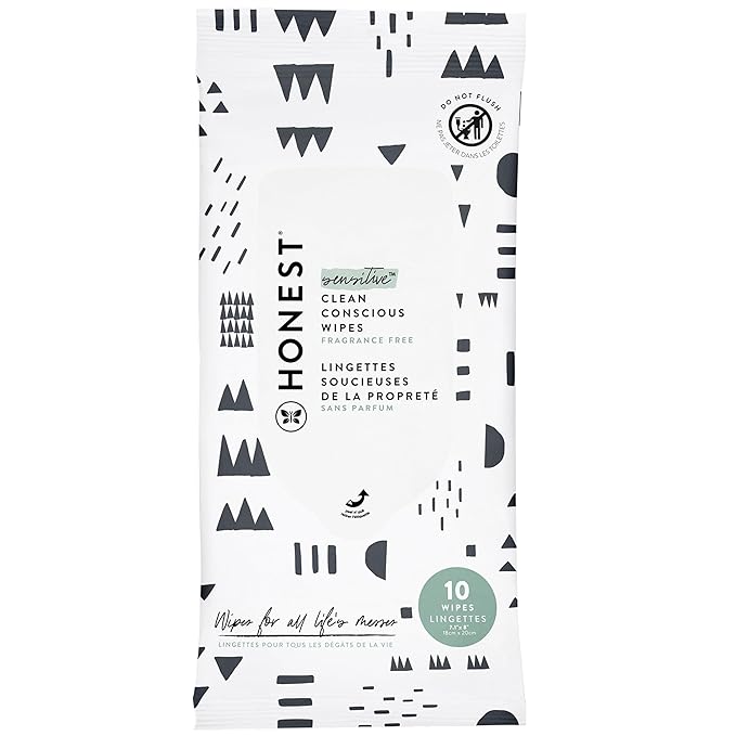 The Honest Company Clean Conscious Multi-Use Wipes | Hypoallergenic + Unscented for Sensitive Skin | Over 99% Water, Compostable, Plant Based, Baby Wipes | Pattern Play, 10 Count