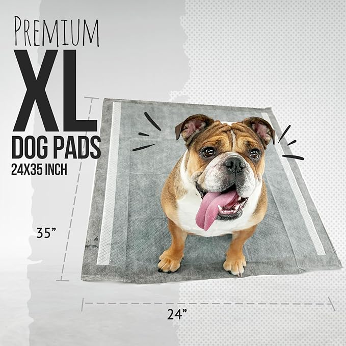 Bulldoglogy Carbon Black XL Dog Pee Pads for Extra Large Dogs with Adhesive Sticky Tape - Extra Large Charcoal Housebreaking Dog Pee Pads Disposable (24x35) (40-Count, Black)