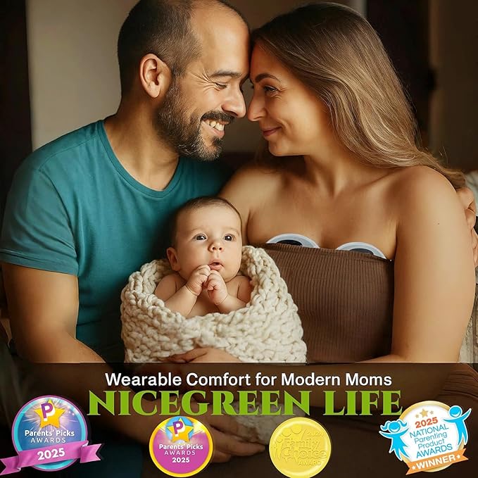 NICEGREEN Wearable Breast Pump S32, Hospital-Grade Hands-Free Electric Breastfeeding Pump, 9 Adjustable Suction Levels, Portable Wireless Double Breast Pump with Carrying Bag, 24mm, 2 Pack, Grey