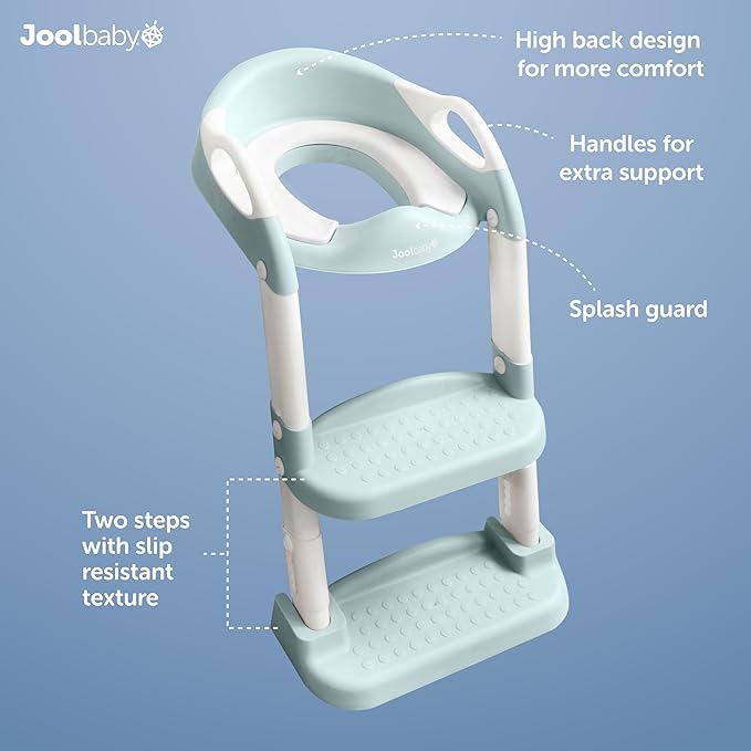 Jool Baby Potty Training Seat with 2 Step Ladder for Toddlers - Splash Guard, Adjustable Height (Aqua)
