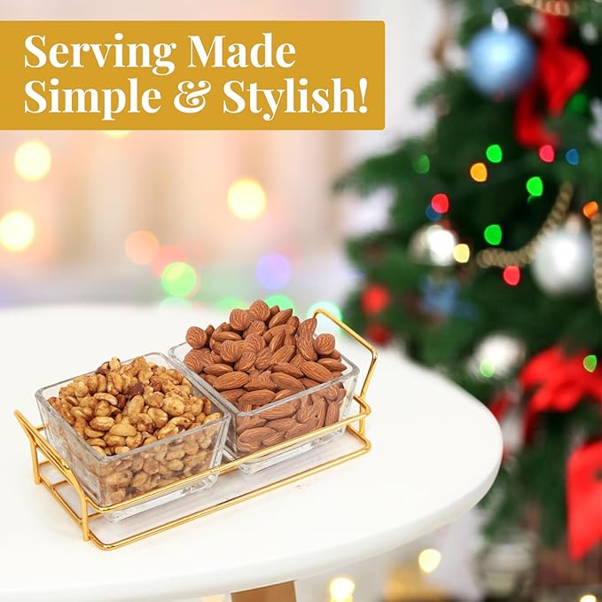 Nuts gift Basket Luxurious and Elegant 2 Sectional Premium Reusable Glass Tray, Perfect Holiday Food Gift Basket