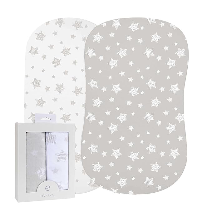 Ely's & Co. Bassinet Sheet Set 2 Pack 100% Jersey Cotton for Baby Girl and Baby Boy - Tan Drawn Star Design