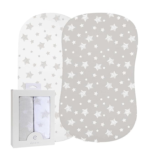 Ely's & Co. Bassinet Sheet Set 2 Pack 100% Jersey Cotton for Baby Girl and Baby Boy - Tan Drawn Star Design