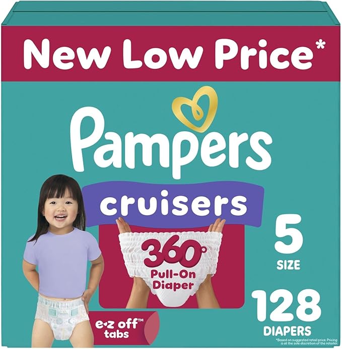 Pampers Diapers - Cruisers 360 - Size 5, 128 Count, Babyproof up to 100% Leakproof Pull-On Diaper