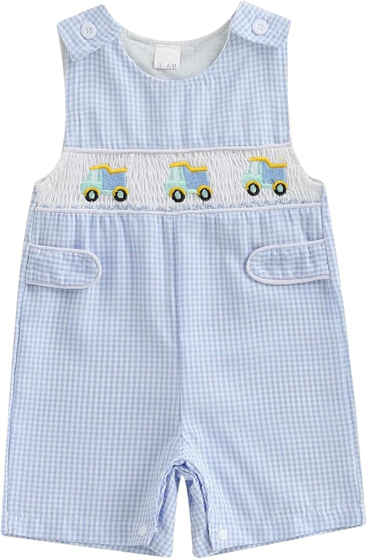 Baby Boy Summer Clothes Sleeveless Retro Plaid Romper Overalls Jumpsuit Shortalls Playsuit Outfits