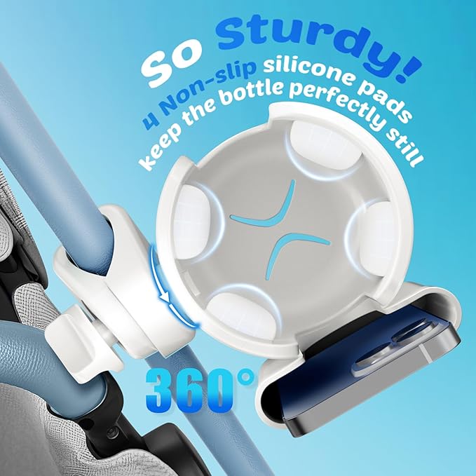 Stroller Cup Holder with Phone Holder, Guiseapue Cup Holder for Walker, Wheelchair/Bike/Rollator/Scooter Stroller Accessories for Uppababy, Nuna, Doona,Baby Travel Essential - White