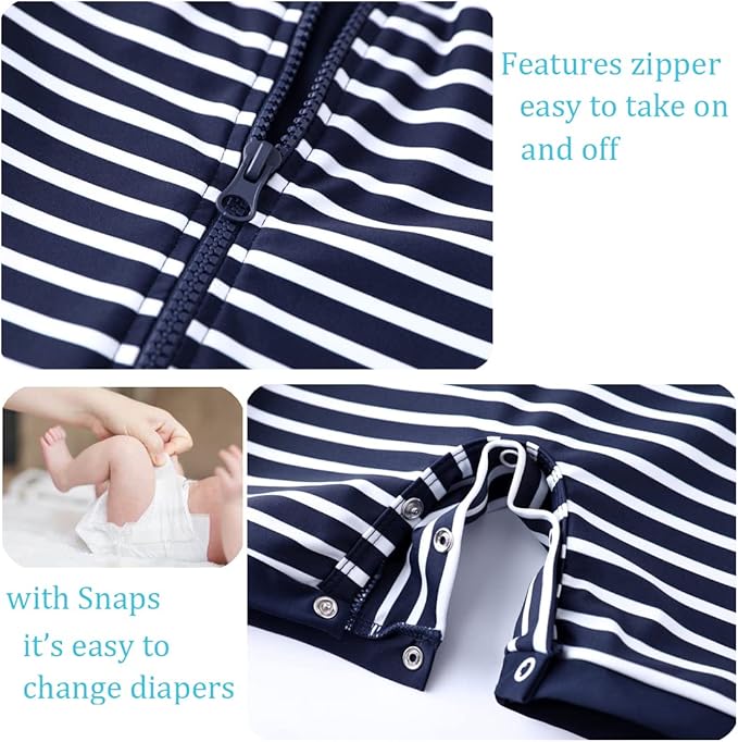 UMELOK Baby Boys UPF 50+ Sun Protection One Piece Rashguard Swimsuit with Snap Bottom