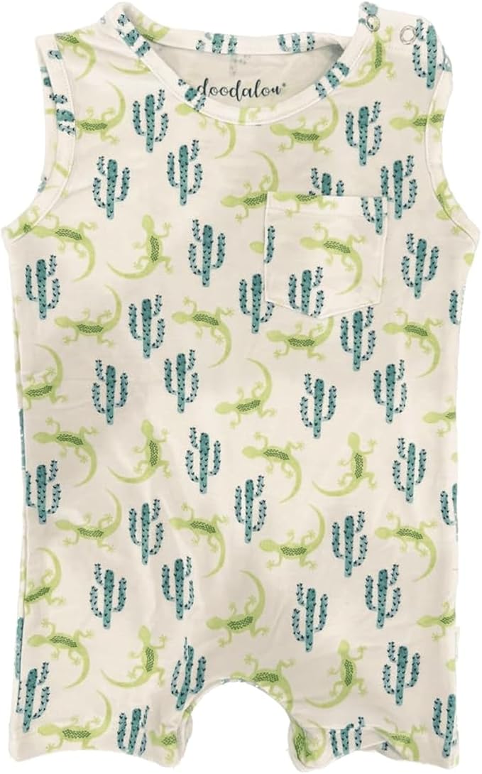 Soft Bamboo Viscose Baby Romper, Tank Top with Shorts, Zipper Inseam Closure with Front Pocket Pacifier Clip