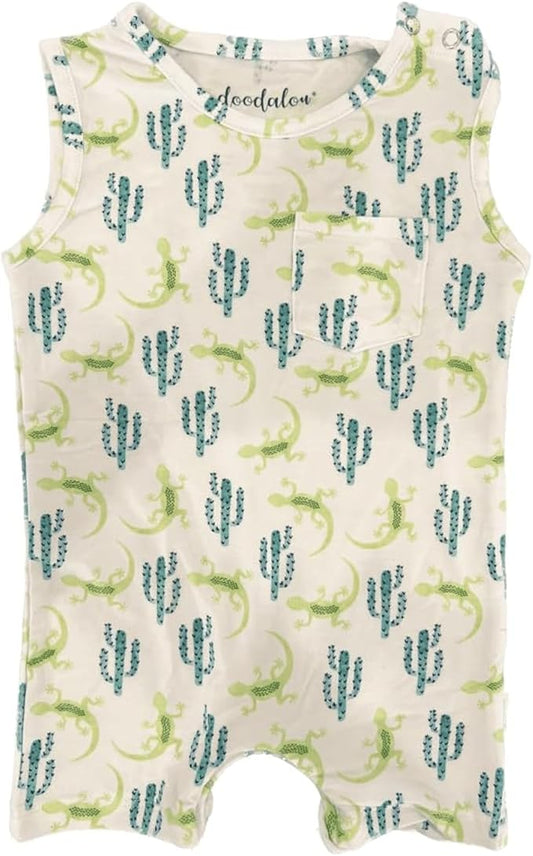 Soft Bamboo Viscose Baby Romper, Tank Top with Shorts, Zipper Inseam Closure with Front Pocket Pacifier Clip