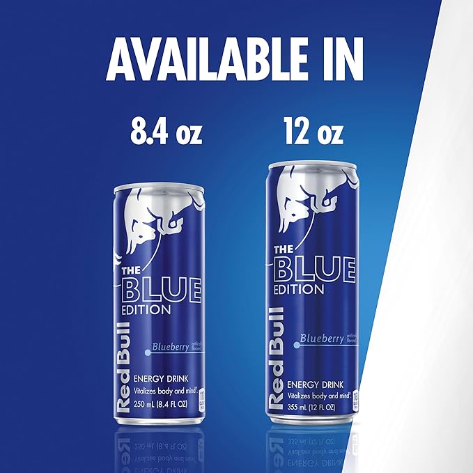 Red Bull Blue Edition Energy Drink, Blueberry, with 80mg Caffeine plus Taurine & B Vitamins, 8.4 Fl Oz, Pack of 4 Cans