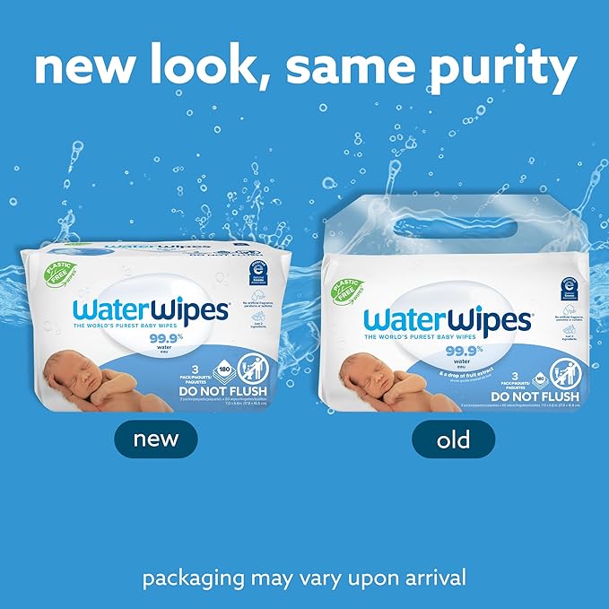 WaterWipes Sensitive+ Newborn & Baby Wipes, 3-In-1 Cleans, Cares, Protects, 99.9% Water, Unscented & Hypoallergenic, 180 Count (3 Packs)