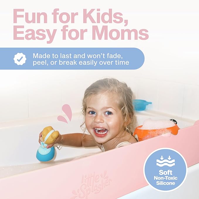 Original Little Splasher PlayPad, Bathtub Splash Guard Play Shelf - Toy Tray Caddy Holder Storage - Suction Cups Attach to Bath Tub - No Mess Water Spill in Bathroom for Toddlers Kids Baby (Pink)