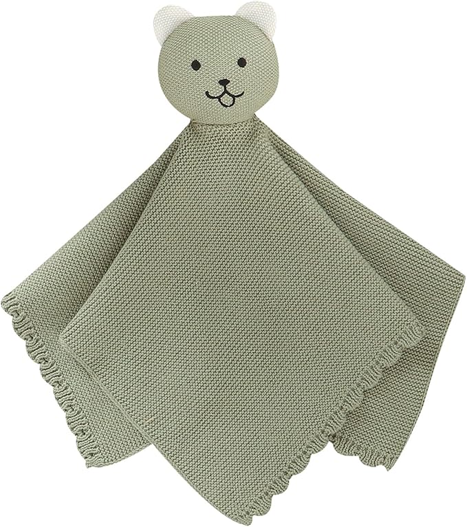 LAWKUL Baby Blanket Bear Lovey Soft Cuddly Security Blanket for Newborns Infants Boy Girl Knit Snuggle Comfort Green 16x16in
