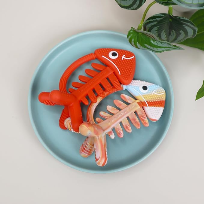 3in1 Infant Toys, Baby Teething Toys 0-3-6-12 Months, Teethers for Babies 3-6 6-12 Months for Teething Relief, Gifts, Silicone, Sensory, Baby Toys 0-6 Months,USA Patent Pending,Coral Fish