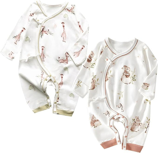 100% Organic Cotton Soft 0-6 Months 2-Piece Unisex Footless Newborn Baby Sleepers Pajamas Romper Boys Girls