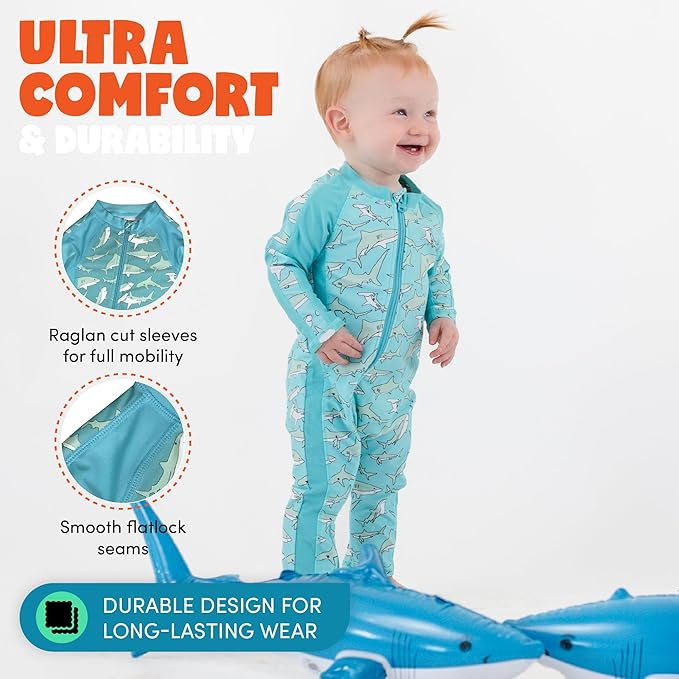 SwimZip Boys' Long-Sleeve UPF 50+ Swimsuit for Baby, Toddler, & Little Boys
