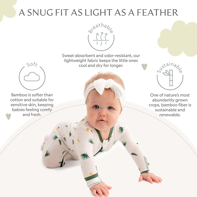 Bamboo Little Soft Baby Footie Pajamas, Baby Clothes, Newborn Sleepers, 95% Viscose and 5% Spandex, 0-24 Months