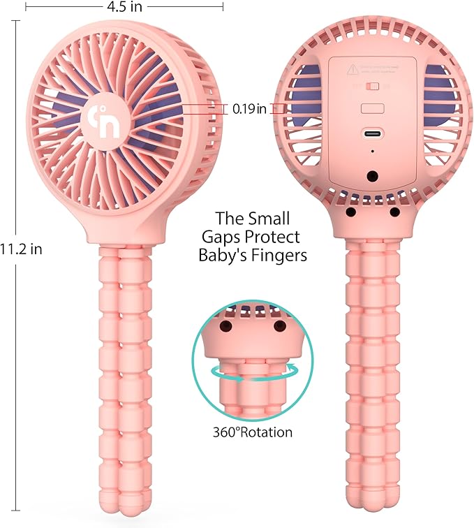 HomeLifairy Portable Stroller Fan, USB or Rechargeable Battery Operated with 3 Speeds and 360°Rotate, Cooling Clip On for Baby Crib Travel Car Seat Pink