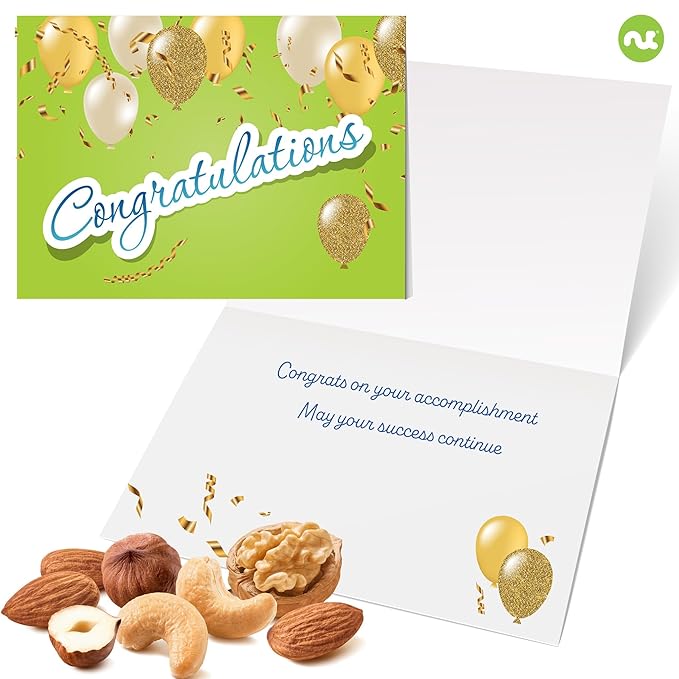 NUT CRAVINGS Gourmet Collection - Congratulations, Nuts & Dried Fruits Tower Gift Basket, with Congrats Ribbon + Greeting Card (12 Assortments) Food Arrangement, Healthy Snack, Food Assortments