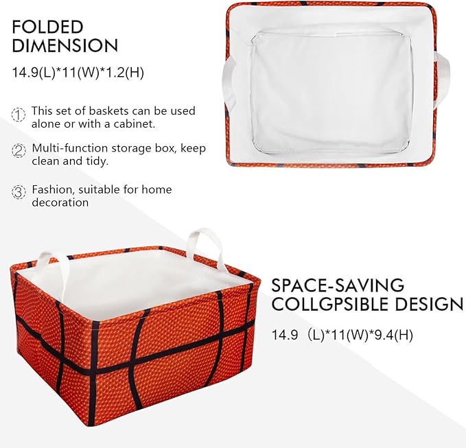 Basketball Shelf Basket, Kids Boys Ball Storage Basket Bins Box with Handles, Boys Sports Decor for Room Nursery 3 Pcs Set(Basketball)