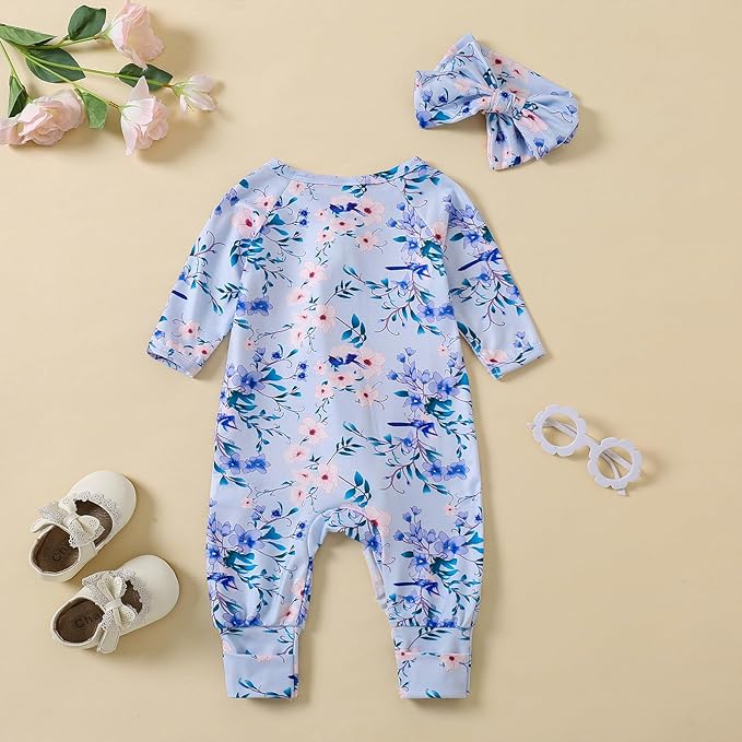 Cute Floral Floral Print Long Sleeve Infant Newborn Baby Girl Clothes Baby Girl Jumpsuit