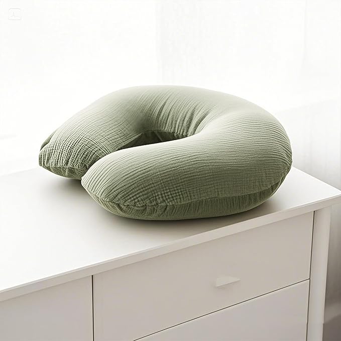 Muslin Nursing Pillow Covers, 2 Pack, Soft & Adorable Slipcovers with Zipper Closure, 100% Cotton Covers for Breastfeeding Pillows (Twig, Grayish Green)