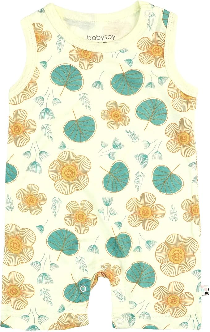 Babysoy Organic Pattern Print Tank Romper Shortall