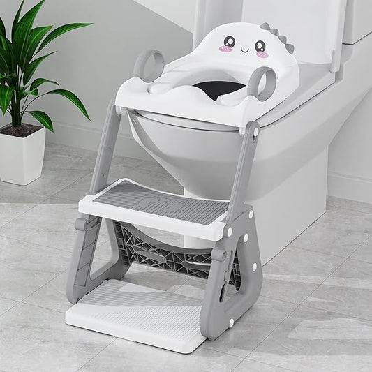 Potty Training Seat, Upgrade 2 in 1 Potty Training Toilet with Step Stool Foldable Toddler Toilet Seat for Kids Boys Girls Toddler Potty with Splash Guard Anti-Slip Pad Adjustable Ladder & Seat Height