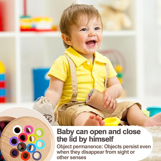 Montessori Toys for 1 2 3 Year Old：Solid Wood Fine Motor Skills Object Permanence Box for One Two Year Old Baby, Fidget Sensory Toys for Toddlers 1-3, Color Sorting Cause and Effect 12 month toys