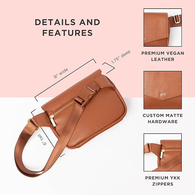 Freshly Picked Classic Park Pack Belt Bag, Fanny Packs for Women, Wear as a Waist Bag or Crossbody (Cognac)