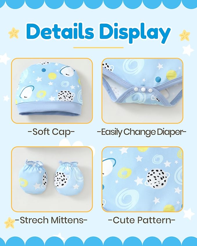 NZRVAWS Newborn Baby Boy Girl Clothes Unisex Infant Romper Pants Set Hat 4-Pack Outfits 0-12 Months 16 Pieces Toddler