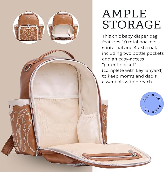 Itzy Ritzy Unisex Baby Mini Plus Diaper Bag, Saddle