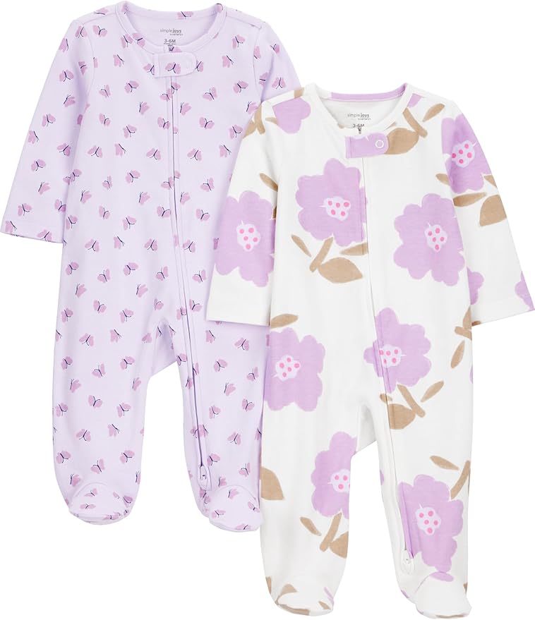 Simple Joys by Carter's Baby Girls' Cotton Footed Sleep and Play, Pack of 2