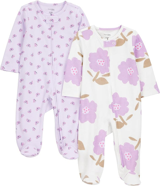 Simple Joys by Carter's Baby Girls' Cotton Footed Sleep and Play, Pack of 2