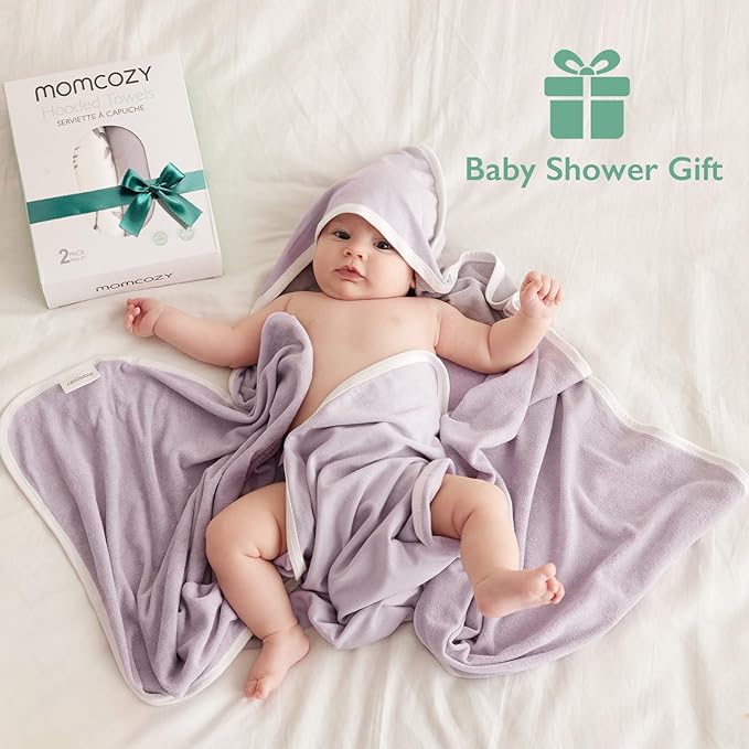 Momcozy Baby Hooded Towel-Made from Cotton, Suitable for Newborn Shower Gifts, 2 Count (Pack of 1), 28 X 28 Inch, Ink Wash Leaves