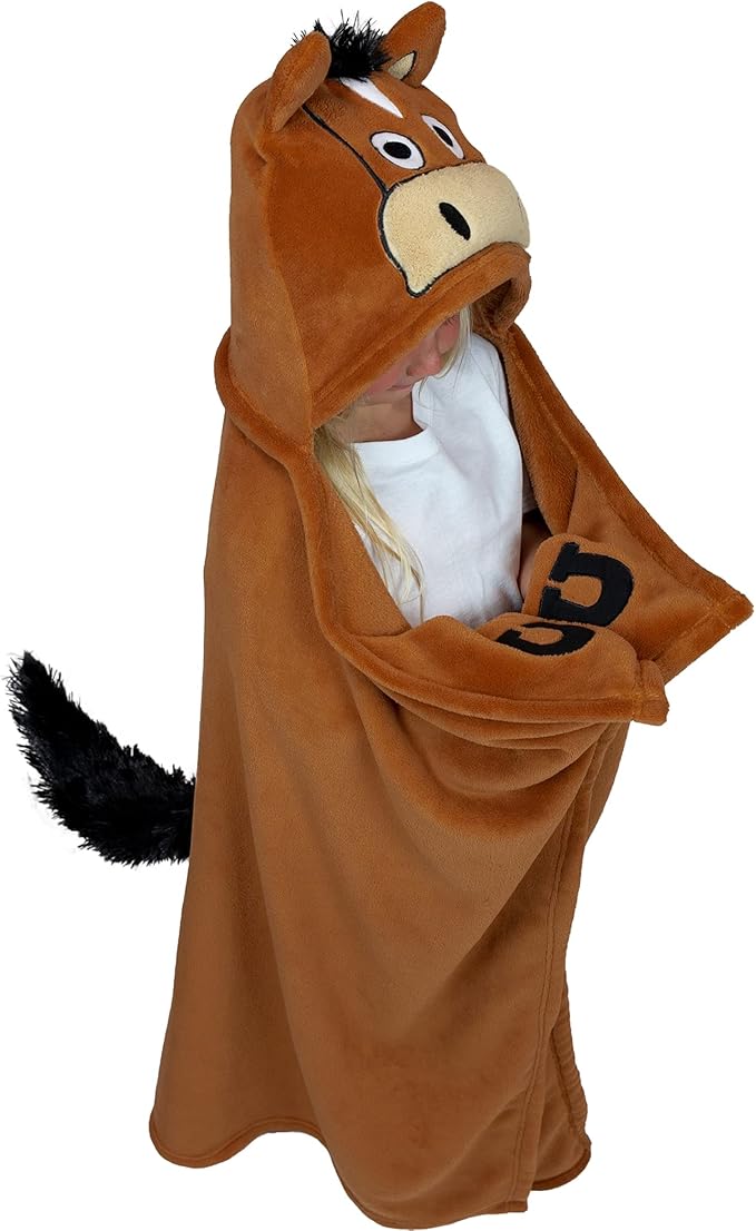 Lazy One Wearable Hooded Blanket for Kids, Animal Hooded Blanket (Horse, Brown)