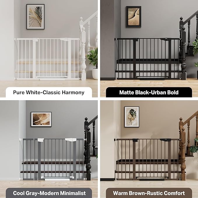 Cumbor 29.7-48" Baby Gate for Stairs, Mom's Choice Awards Winner-Dog Gate for Doorways, Auto Close Safety Pet Gate for Dogs Indoor, Easy Install Pressure Mounted Child Gate with Walk Thru Door, Black
