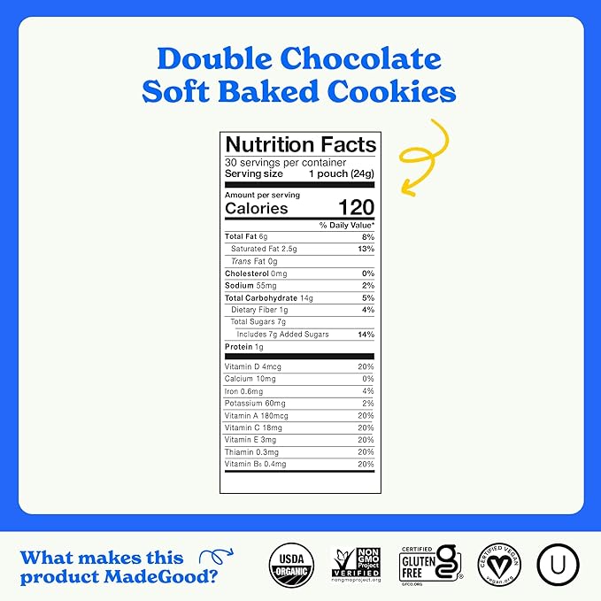 MadeGood Double Chocolate Soft Baked Mini Cookies (30 Count - 0.85 Oz Each) Allergy Friendly, Gluten Free and Organic Delicious Chocolate Snacks