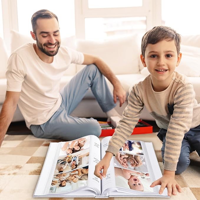Lanpn Baby Photo Album 4x6 300 Pockets, Linen Hardcover Newborn Memory Book with Memo Writing Area, Bebe Photobook, Slip-in Picture Book, Ultrasound Album Keepsake Gifts for Boy Baby Shower Blue