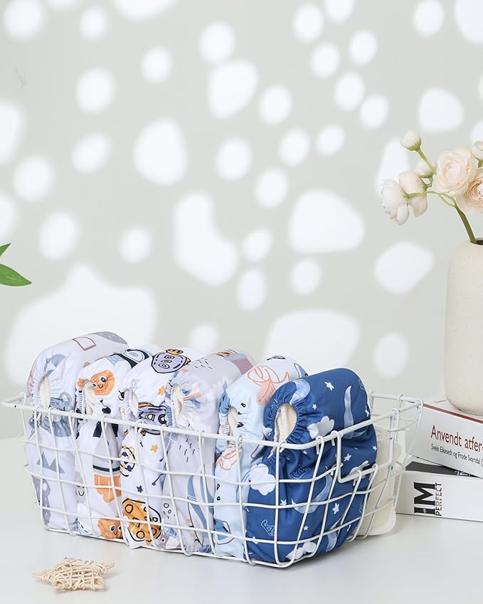 ALVABABY Baby Cloth Diapers 6 Pack with 12 Inserts Cloth Diaper Covers Adjustable Washable Reusable for Baby Girls and Boys 6DM118A