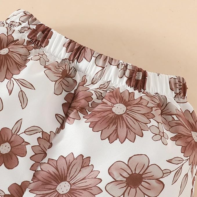 Newborn Baby Girl Clothes Infant Girl Outfits Long Sleeve Ruffle Romper + Floral Pants + Headband Set