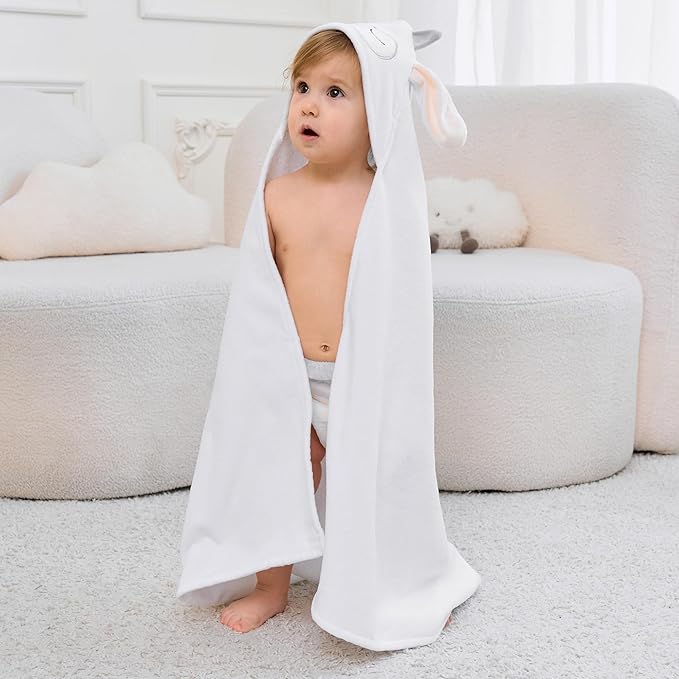 Mooreeke 2 Pack Toddler Towels - 100% Cotton Toddler Hooded Towels - Soft Baby Bath Towel with Hood for Newborn - Comfort Towel for Baby Girls and Boys - Animal Shaped (Lamb & Fox)