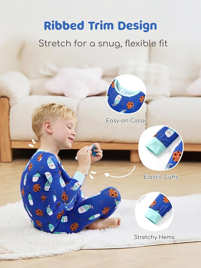 PATPAT Bamboo Viscose Pajama Sets for Toddler Boys & Girls Baby Kids, Ultra-soft Snug fit Pjs Sleepers for Birthday Holiday